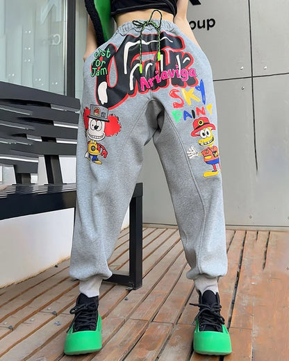 Cartoon Pattern Graffiti Ankle-Tied Sweatpants