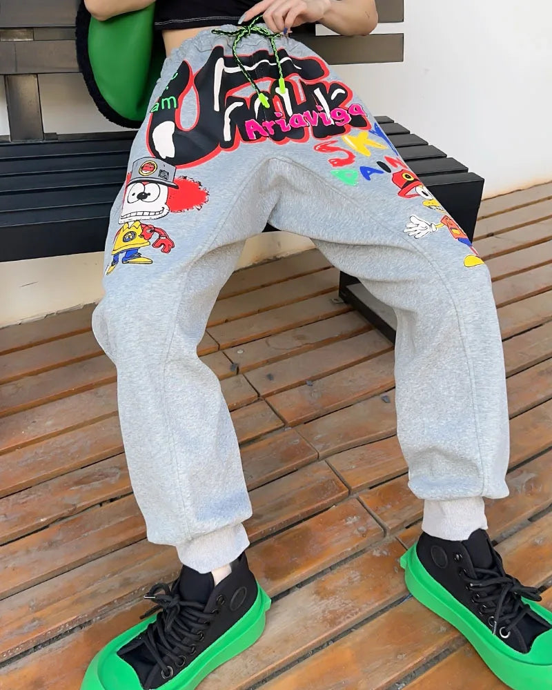 Cartoon Pattern Graffiti Ankle-Tied Sweatpants