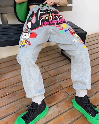 Cartoon Pattern Graffiti Ankle-Tied Sweatpants